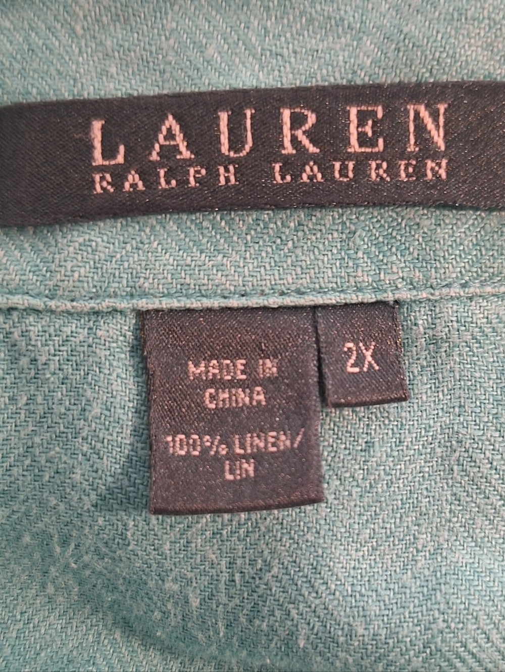 Lauren Ralph Lauren Linen Light Teal Button Down Top Sz 2X *Q - Picture 4 of 4